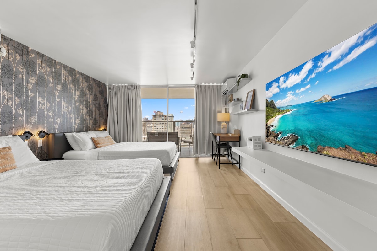 26F-Gorgeous Double Queen Studio-Waikiki Beach!